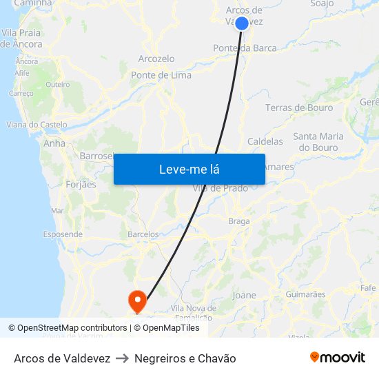 Arcos de Valdevez to Negreiros e Chavão map