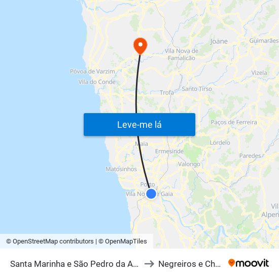 Santa Marinha e São Pedro da Afurada to Negreiros e Chavão map