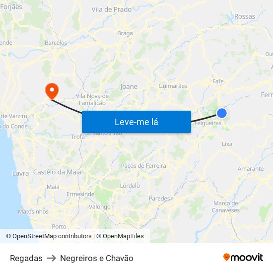 Regadas to Negreiros e Chavão map