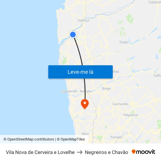 Vila Nova de Cerveira e Lovelhe to Negreiros e Chavão map