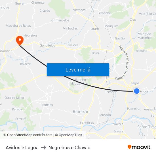 Avidos e Lagoa to Negreiros e Chavão map
