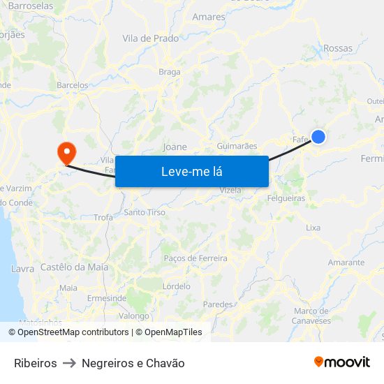 Ribeiros to Negreiros e Chavão map