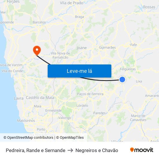 Pedreira, Rande e Sernande to Negreiros e Chavão map