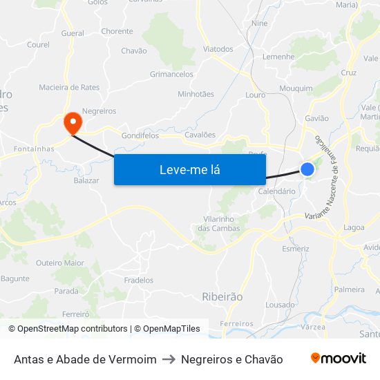 Antas e Abade de Vermoim to Negreiros e Chavão map