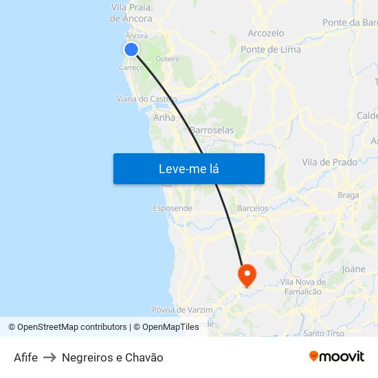 Afife to Negreiros e Chavão map