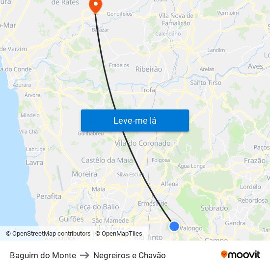 Baguim do Monte to Negreiros e Chavão map