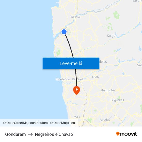 Gondarém to Negreiros e Chavão map