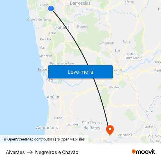 Alvarães to Negreiros e Chavão map