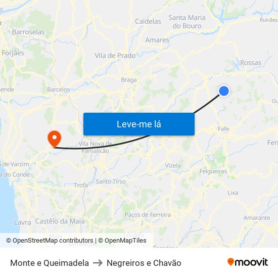 Monte e Queimadela to Negreiros e Chavão map