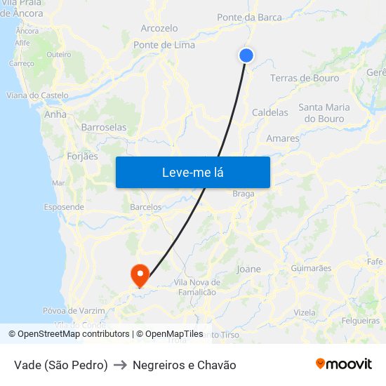 Vade (São Pedro) to Negreiros e Chavão map