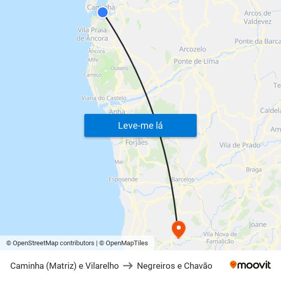 Caminha (Matriz) e Vilarelho to Negreiros e Chavão map