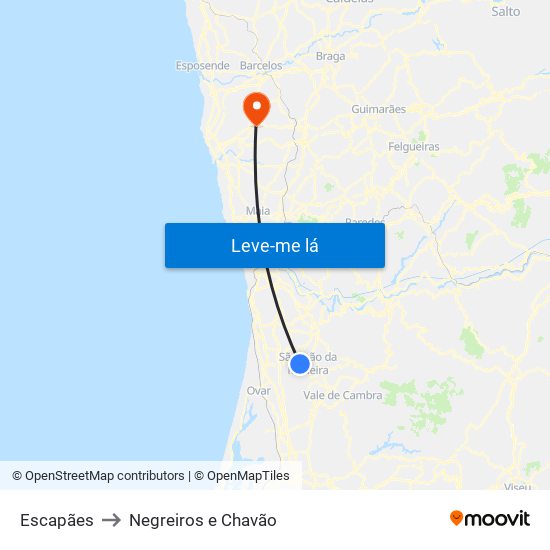 Escapães to Negreiros e Chavão map