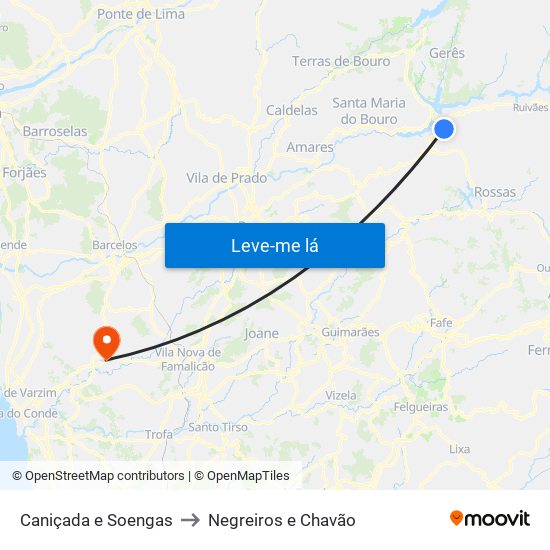 Caniçada e Soengas to Negreiros e Chavão map