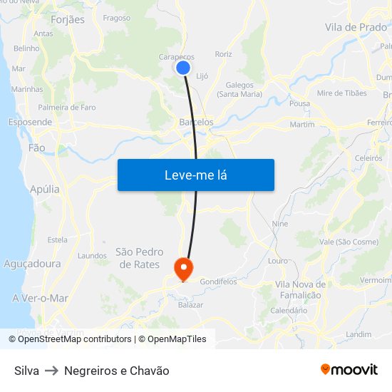 Silva to Negreiros e Chavão map