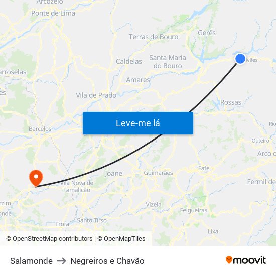 Salamonde to Negreiros e Chavão map
