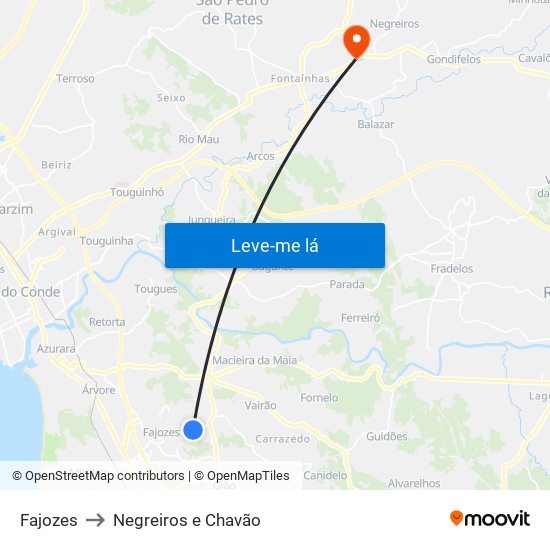 Fajozes to Negreiros e Chavão map