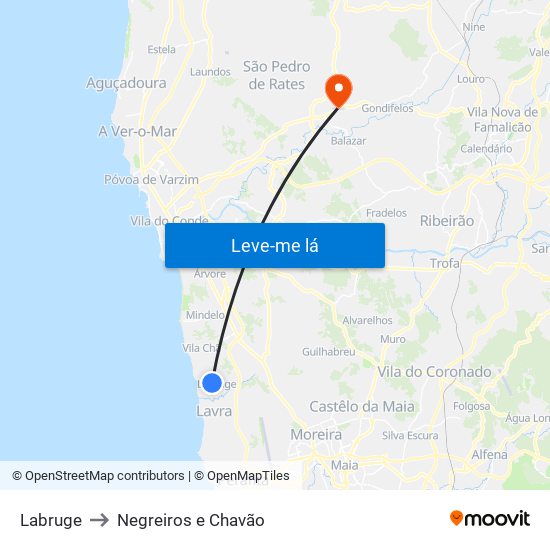 Labruge to Negreiros e Chavão map