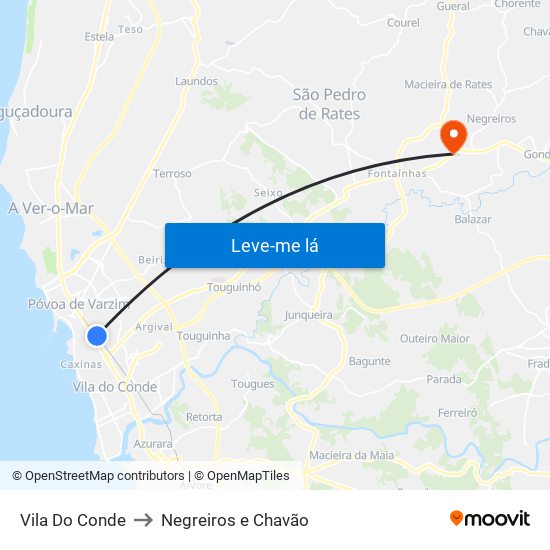 Vila Do Conde to Negreiros e Chavão map