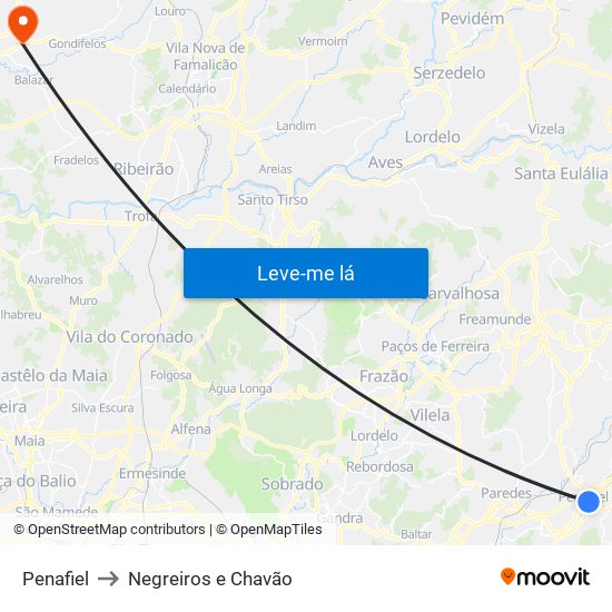 Penafiel to Negreiros e Chavão map