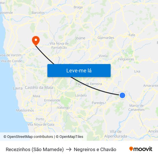 Recezinhos (São Mamede) to Negreiros e Chavão map