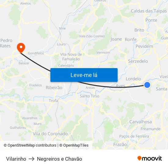 Vilarinho to Negreiros e Chavão map