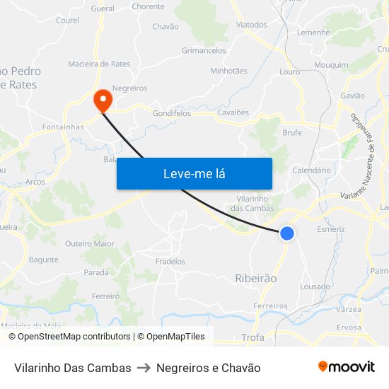 Vilarinho Das Cambas to Negreiros e Chavão map