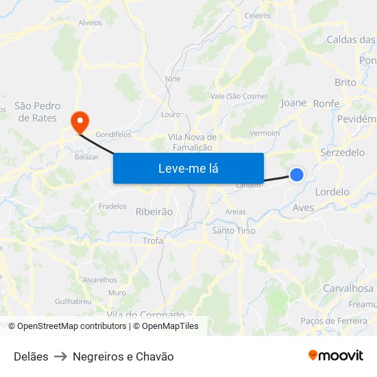 Delães to Negreiros e Chavão map