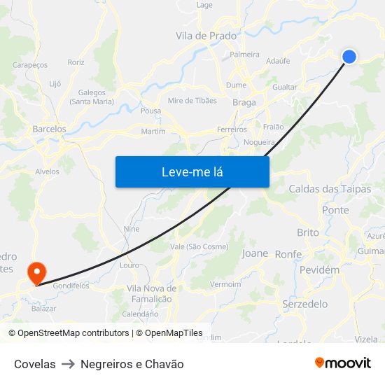 Covelas to Negreiros e Chavão map