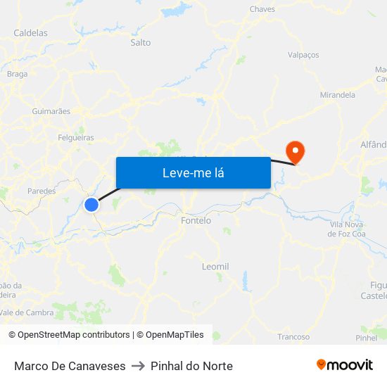 Marco De Canaveses to Pinhal do Norte map