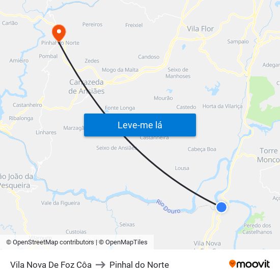 Vila Nova De Foz Côa to Pinhal do Norte map