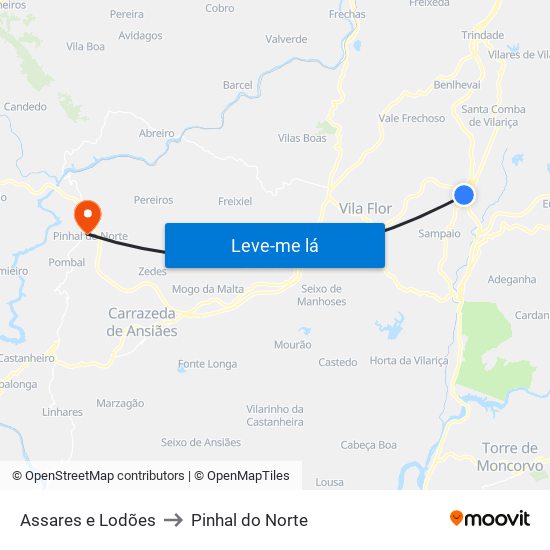 Assares e Lodões to Pinhal do Norte map