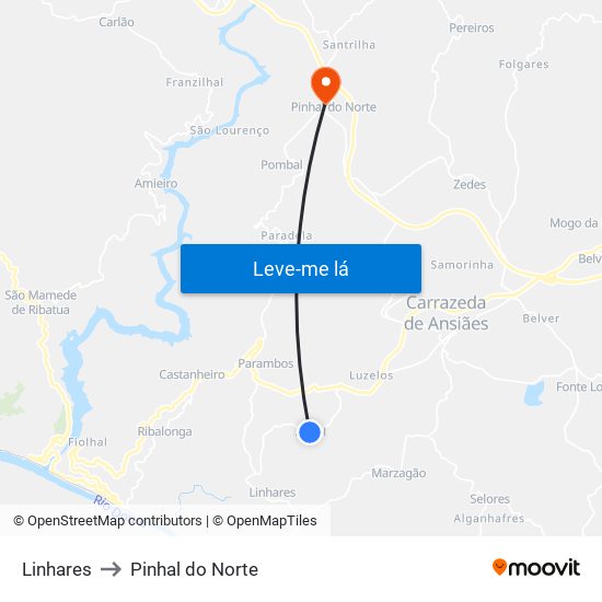 Linhares to Pinhal do Norte map