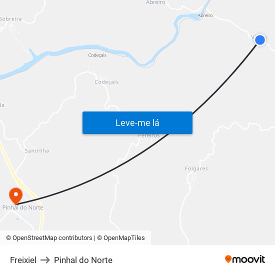 Freixiel to Pinhal do Norte map