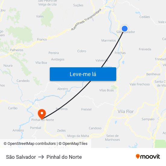 São Salvador to Pinhal do Norte map