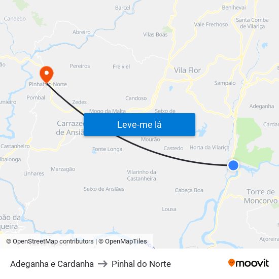 Adeganha e Cardanha to Pinhal do Norte map