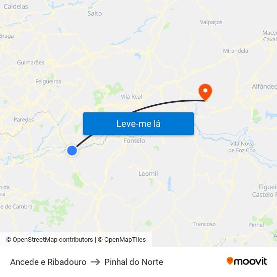 Ancede e Ribadouro to Pinhal do Norte map