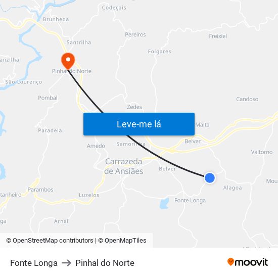 Fonte Longa to Pinhal do Norte map