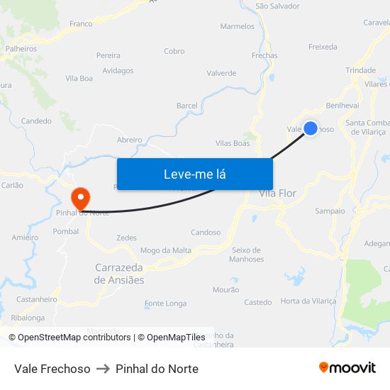 Vale Frechoso to Pinhal do Norte map
