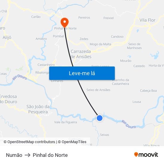 Numão to Pinhal do Norte map