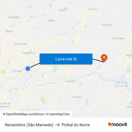 Recezinhos (São Mamede) to Pinhal do Norte map