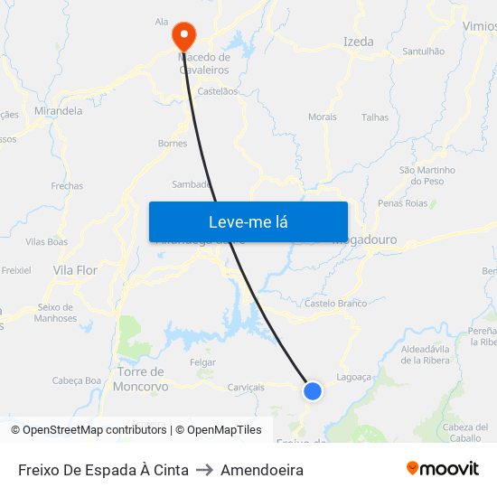 Freixo De Espada À Cinta to Amendoeira map