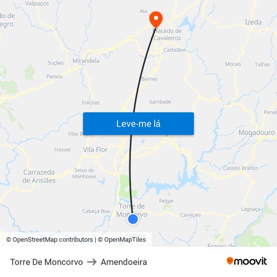 Torre De Moncorvo to Amendoeira map