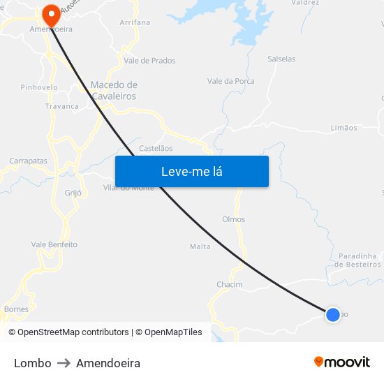 Lombo to Amendoeira map