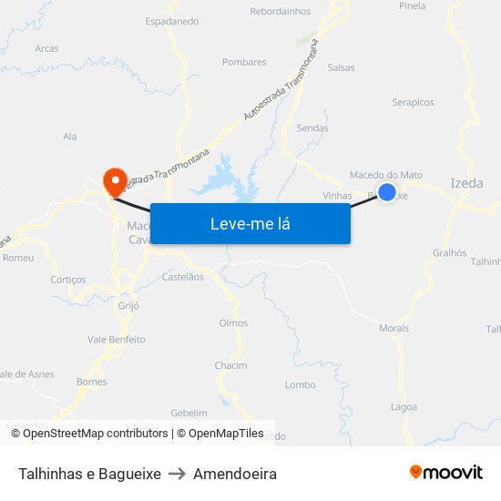 Talhinhas e Bagueixe to Amendoeira map