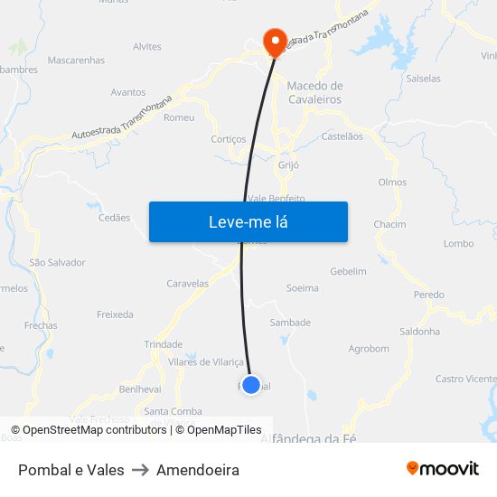 Pombal e Vales to Amendoeira map