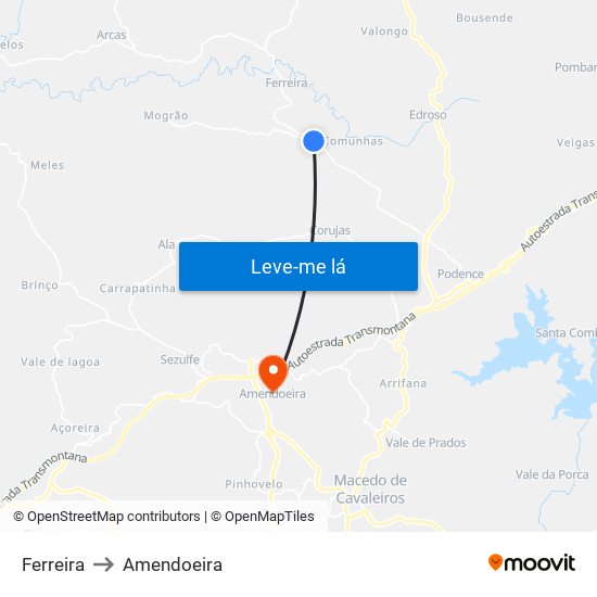 Ferreira to Amendoeira map