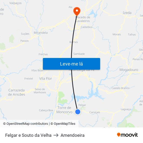 Felgar e Souto da Velha to Amendoeira map