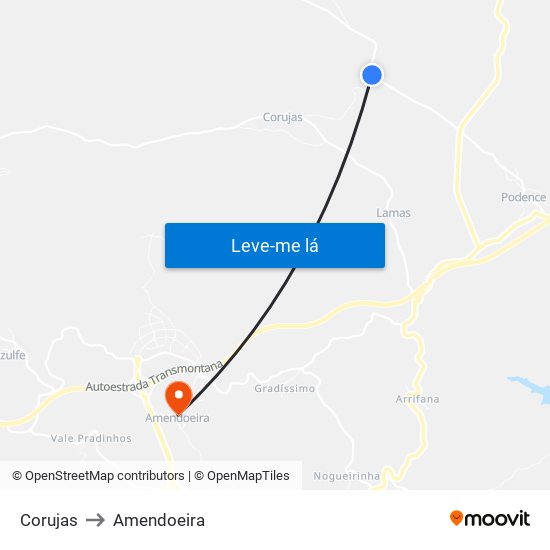 Corujas to Amendoeira map