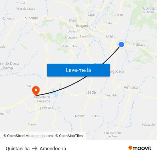 Quintanilha to Amendoeira map