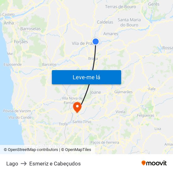 Lago to Esmeriz e Cabeçudos map